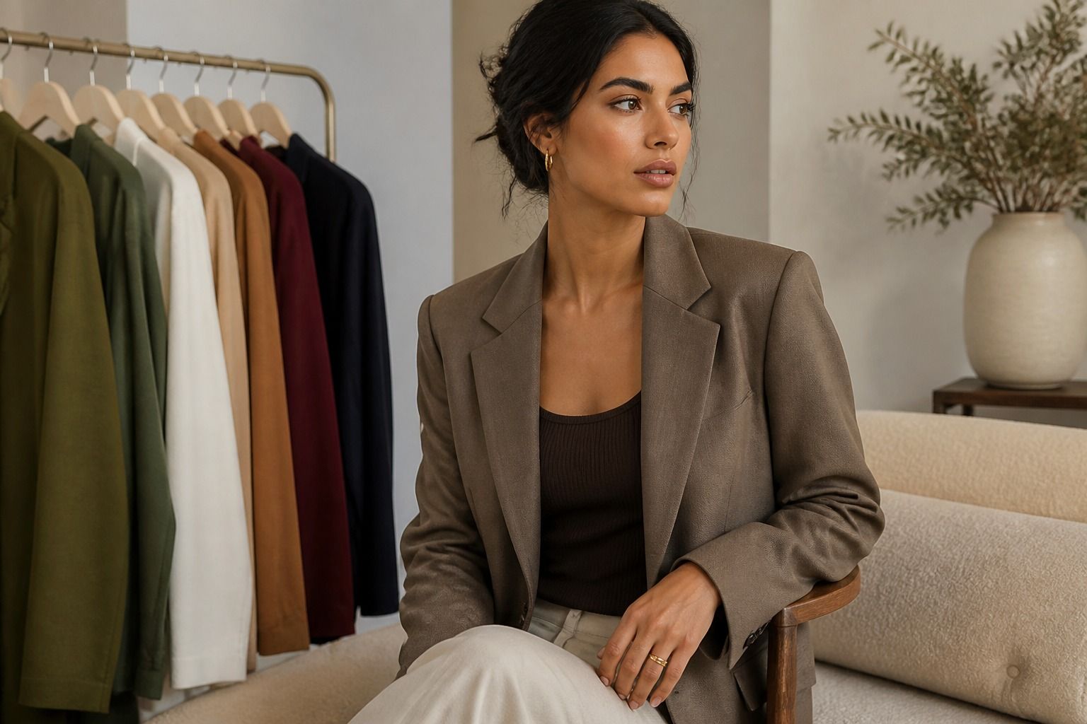 Clothing color palette for olive skin with teal, forest green, cream, and plum