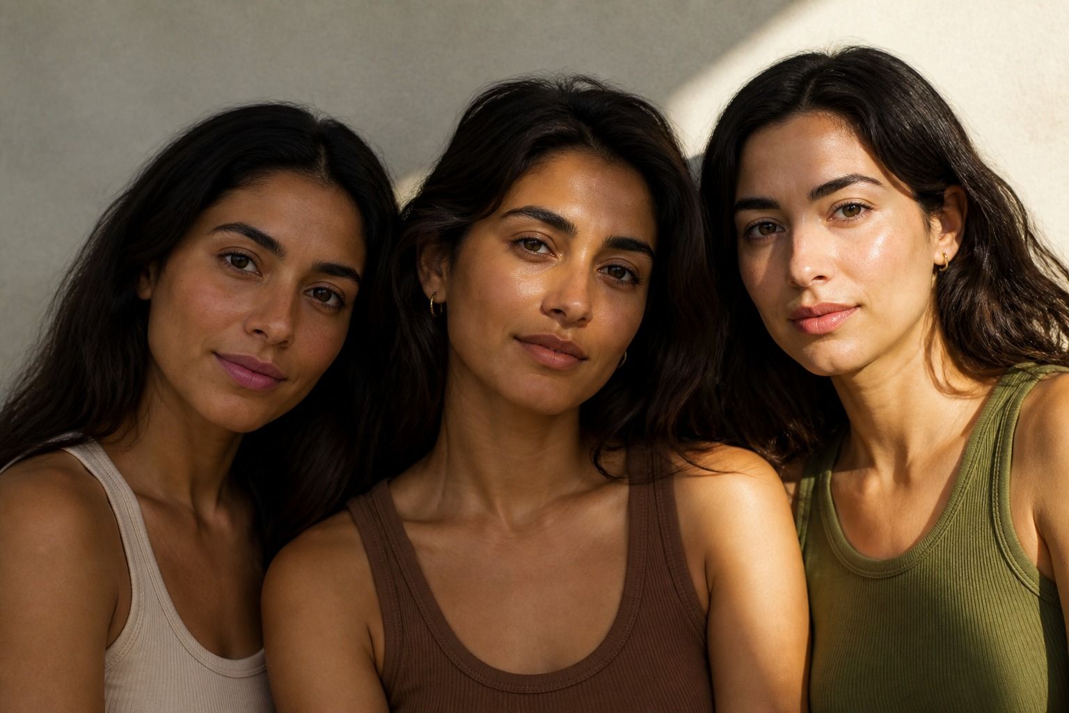 Olive skin undertone comparison with cool, warm, and neutral color drapes