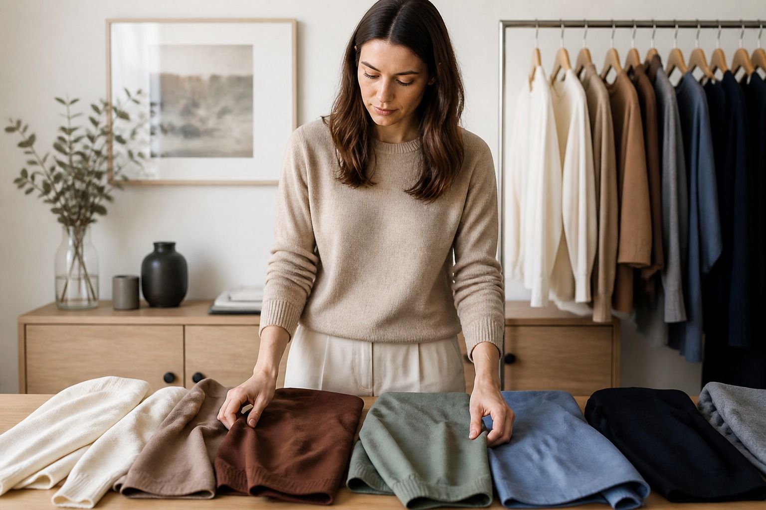 Warm and cool clothing colors arranged for a neutral undertone palette