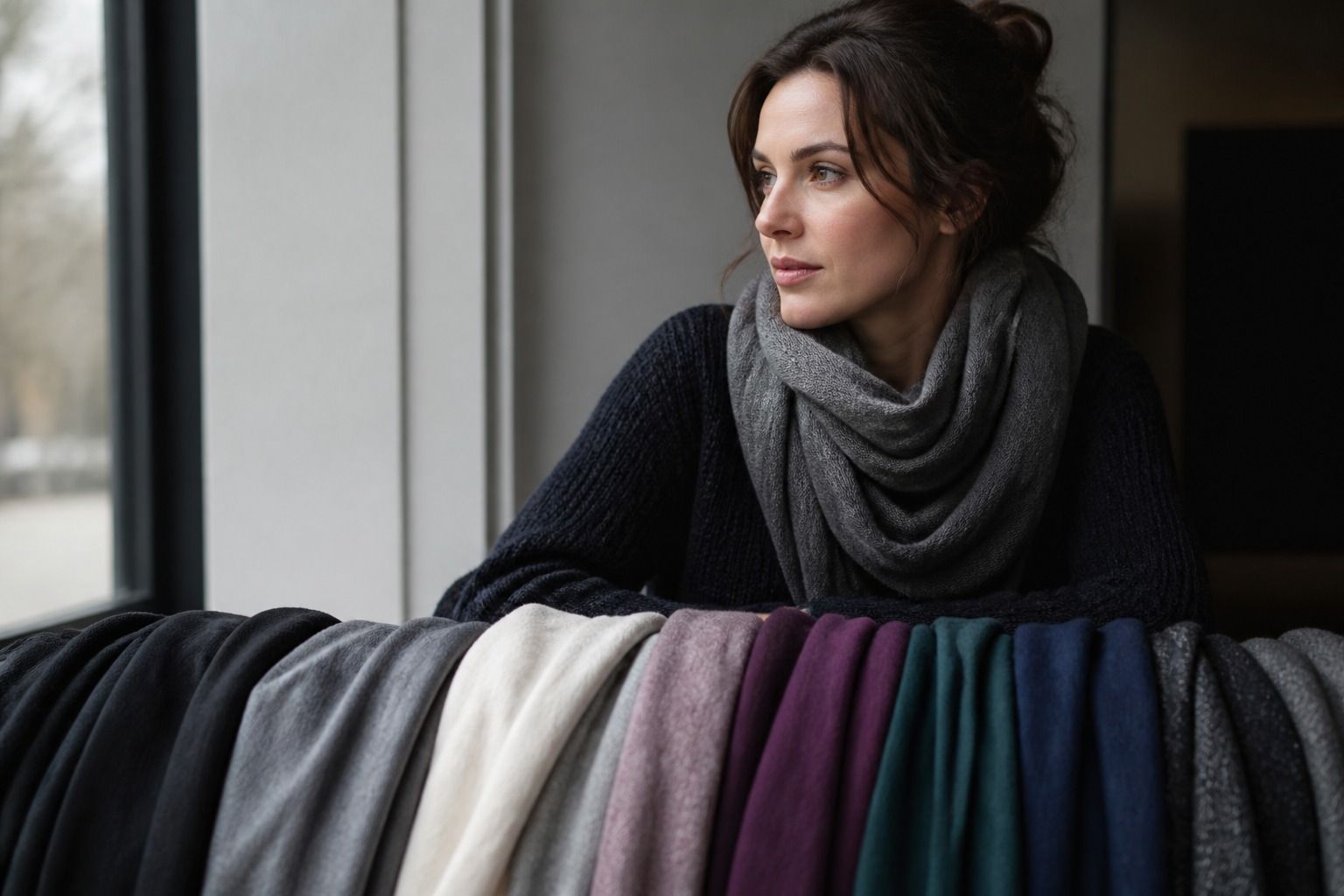 Soft Winter color palette with charcoal, ink navy, and muted jewel tones